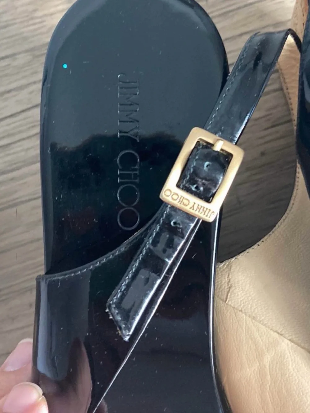 Jimmy Choo Black Patent Leather Wedge Peep-Toe Size IT 41 - US 10.5 width 3”